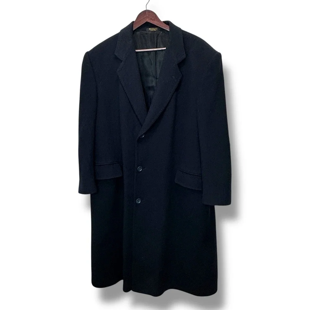 Rare Vintage Simons Copley Square 100% Mongolian Cashmere Black Overcoat‎ 48R